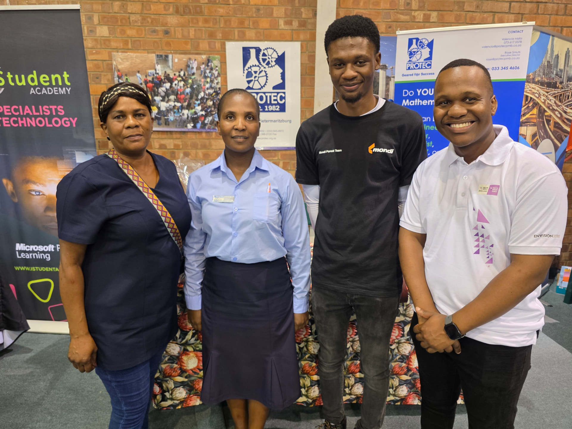 Miss Bongi Ndlovu and Valencia Mzila with alumni Thandolethu Zuma and Dr Sbulelo Mvelase at the Vula NPC Hilton College Career Day 2026