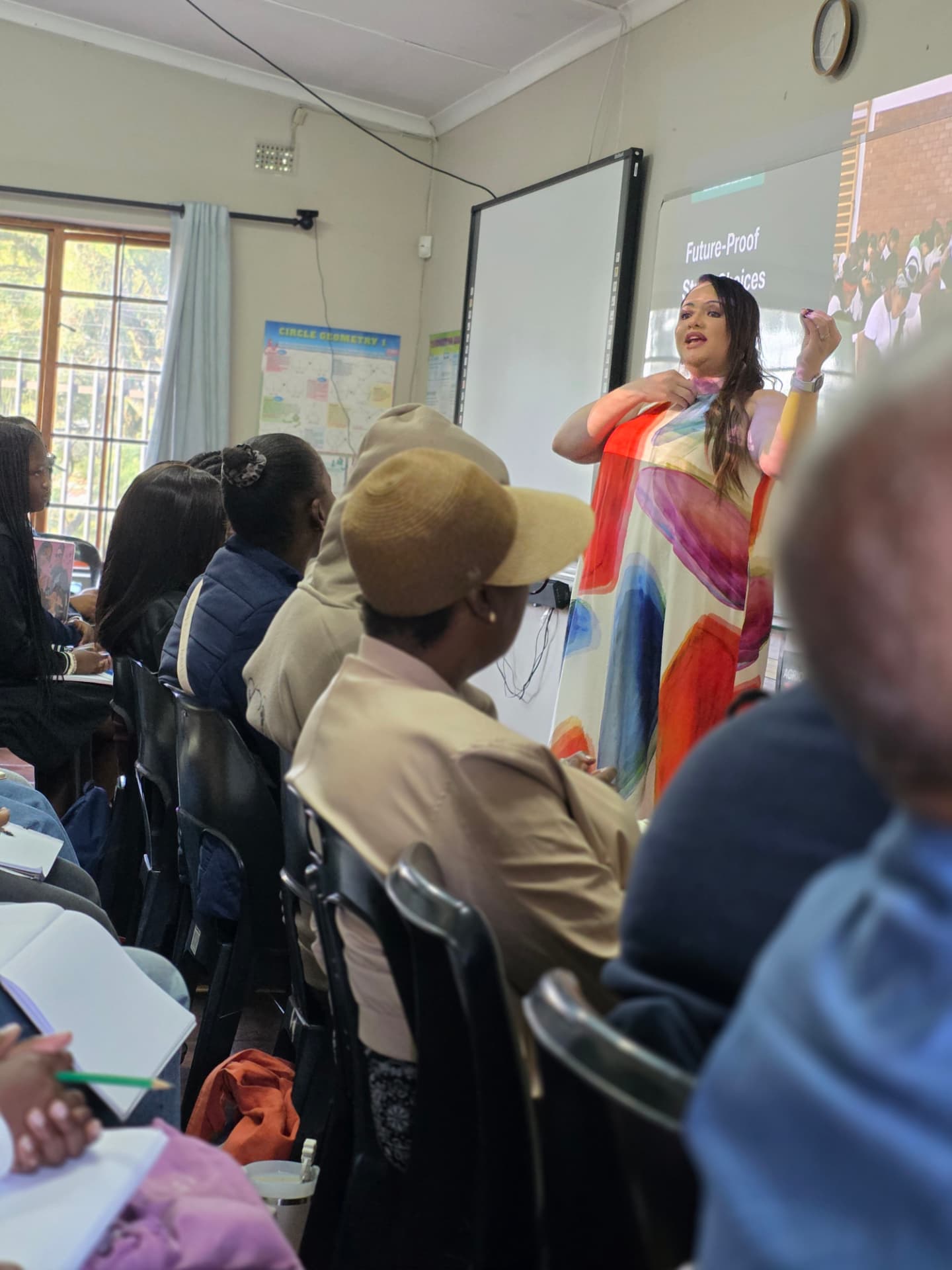 Mrs Taryn Govender leading her Study Options for employment workshop with an attentive audience of students and parents